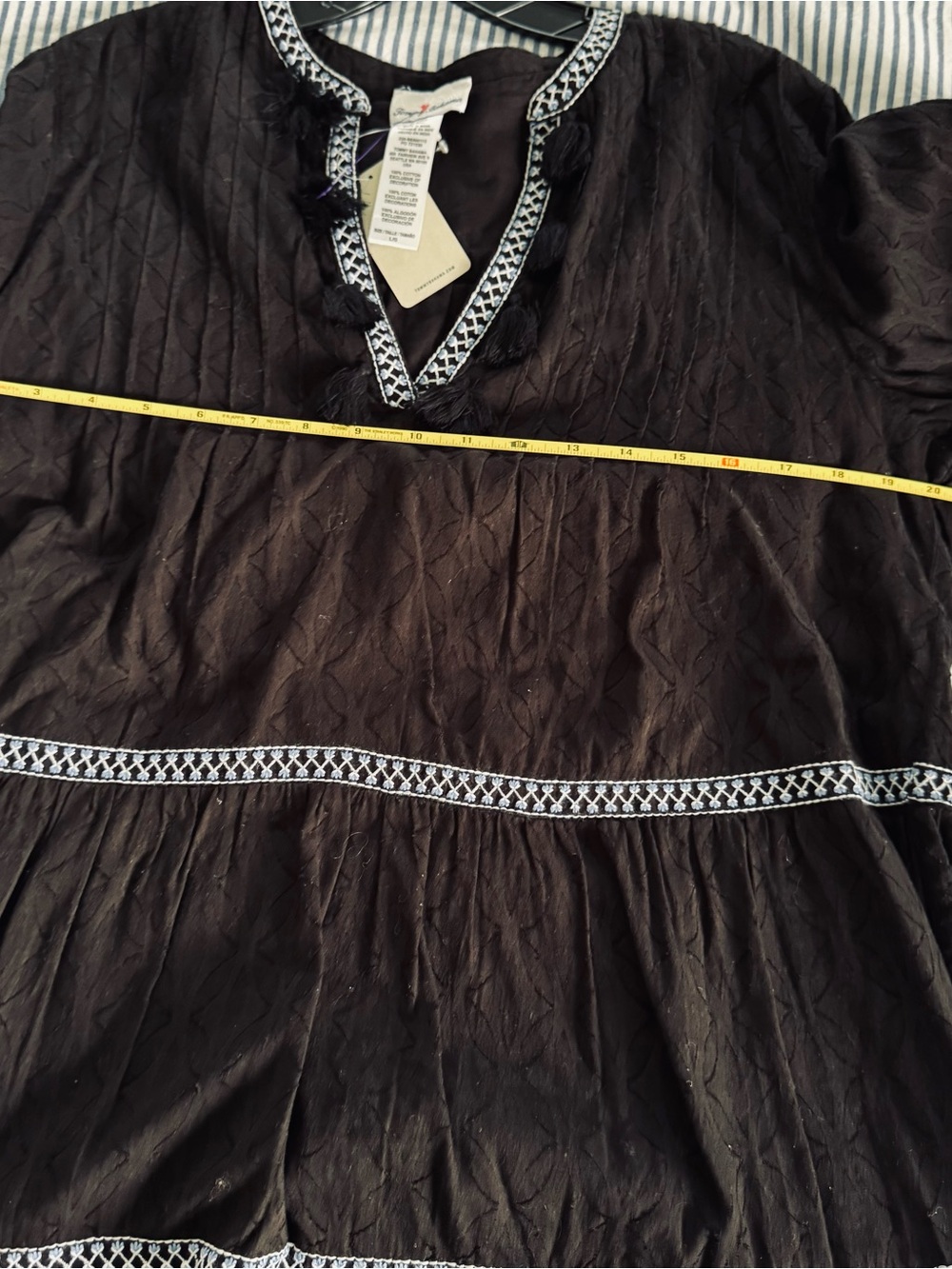 Tommy Bahama Black dress with White Embroidered Trim fully lined. - Picture 9 of 13
